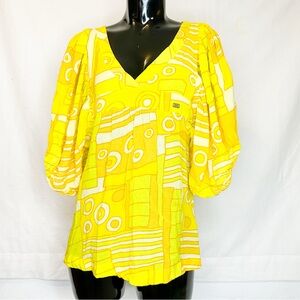 MISS SIXTY Vintage Yellow Abstract Geometric Patterned Women's Top